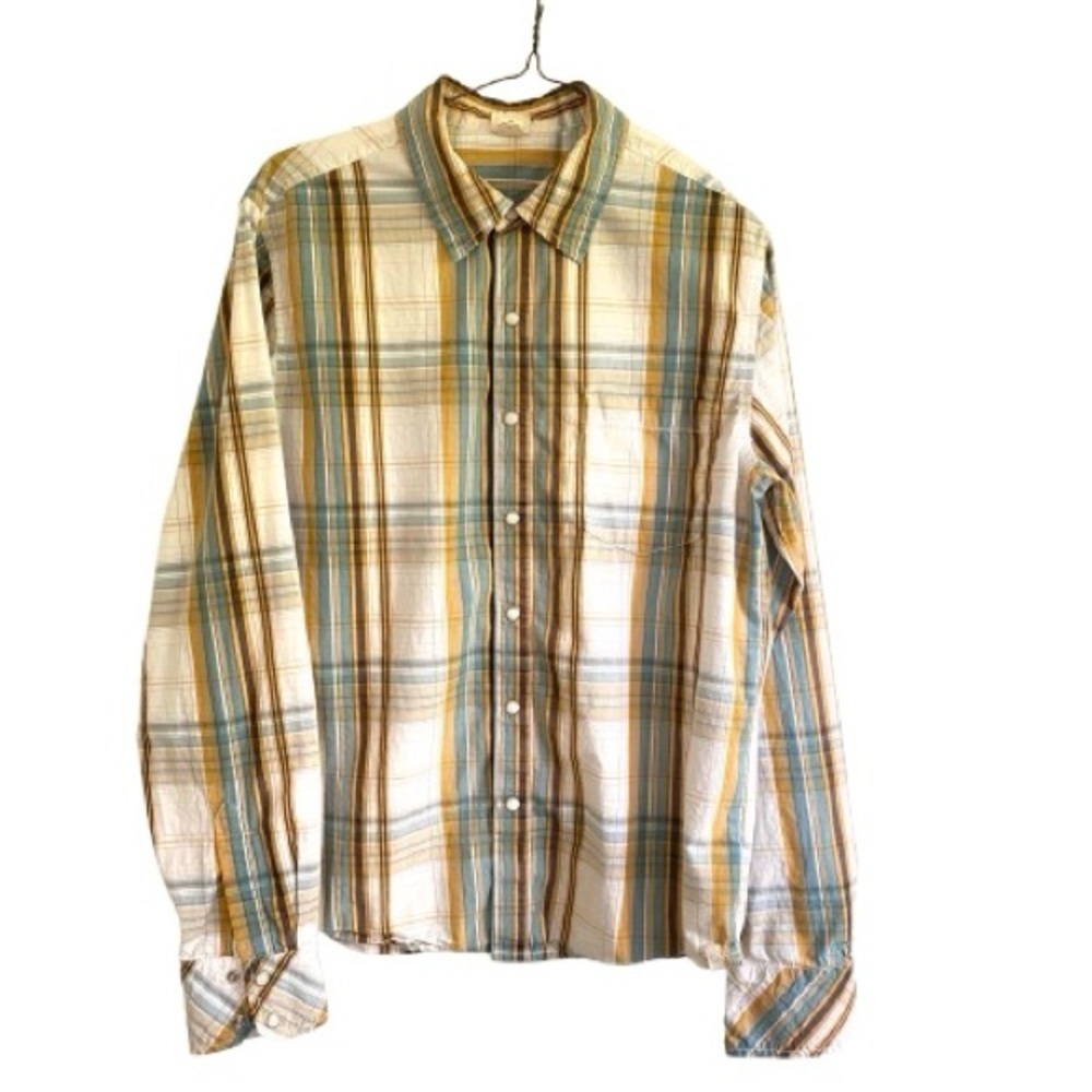 MEC Men's Plaid Button-Down Shirt in White, Blue, Tan